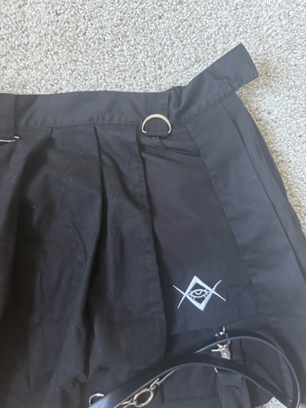Black Pleated Grommet Mini Skirt with Removable Harness - Picture 3 of 5